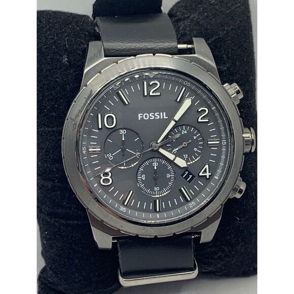Fossil CH3069 Men Black Leather Analog Gray Dial Quartz Genuine Wrist Watch NA35 - Picture 2 of 11
